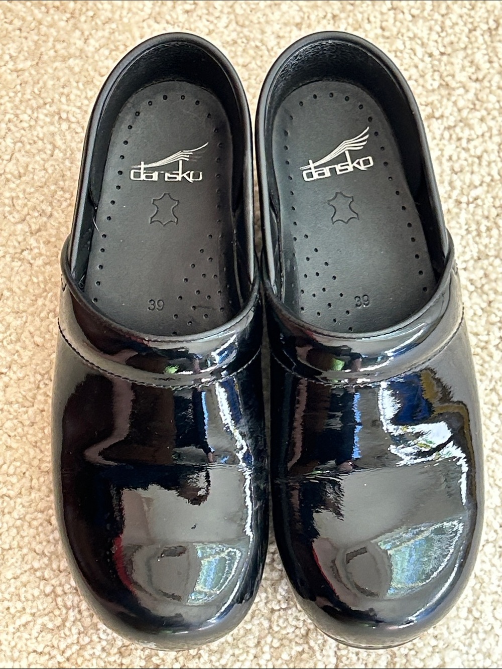 Dansko Black Patent Leather Slip-On Clogs